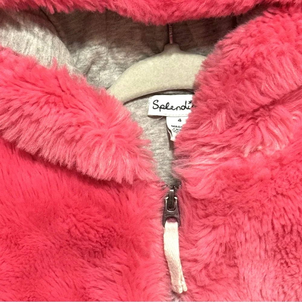 Splendid Plush Jacket Ombré Pink Faux Fur Soft Cozy Zip Hoodie Girls Size 4